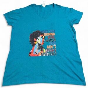 Blue graphic tee with "How you gonna win when you ain't right within?" Size L